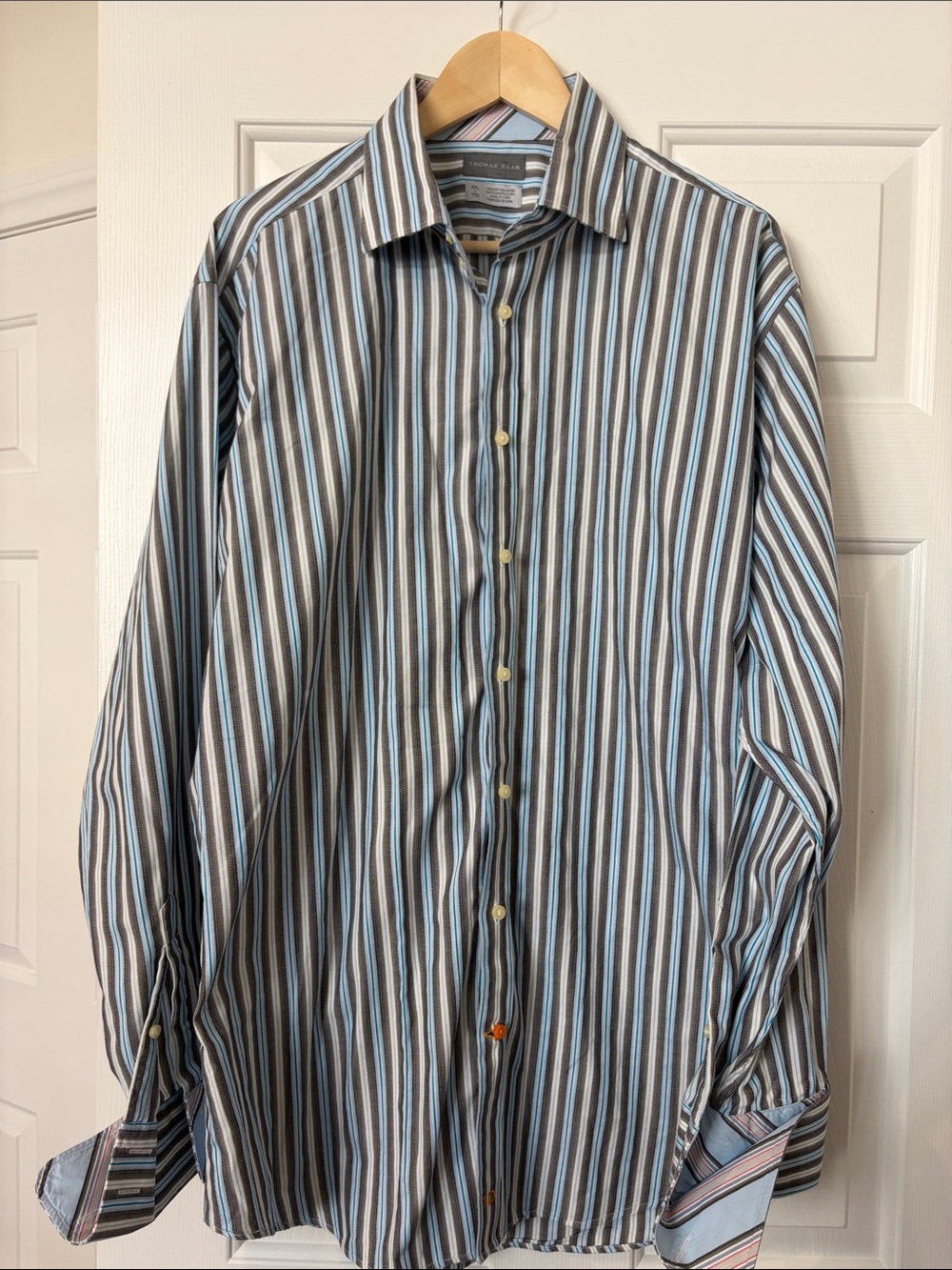 Thomas Dean Men's Long-Sleeve Stripe Button-Down Shirt - Blue, Gray & White